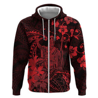 Hawaii King Kamehameha Day Zip Hoodie Polynesian Pattern Mix Hibiscus Red LT05 Zip Hoodie Red - Polynesian Pride