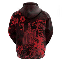 Hawaii King Kamehameha Day Zip Hoodie Polynesian Pattern Mix Hibiscus Red LT05 - Polynesian Pride