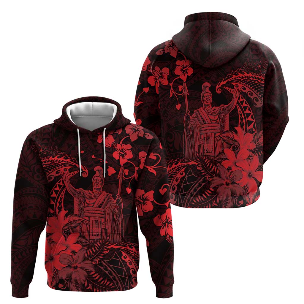 Hawaii King Kamehameha Day Zip Hoodie Polynesian Pattern Mix Hibiscus Red LT05 - Polynesian Pride