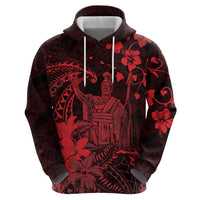 Hawaii King Kamehameha Day Zip Hoodie Polynesian Pattern Mix Hibiscus Red LT05 - Polynesian Pride