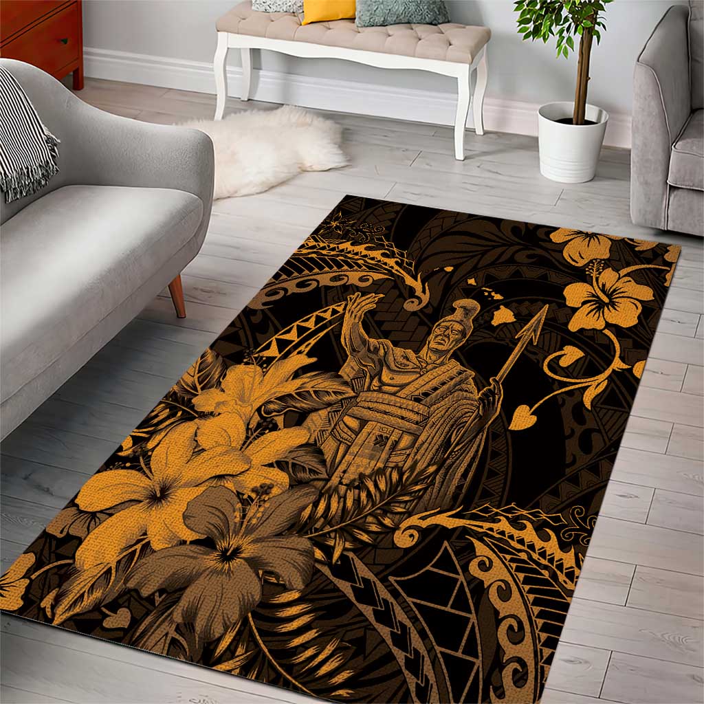 Hawaii King Kamehameha Day Area Rug Polynesian Pattern Mix Hibiscus Gold LT05 - Polynesian Pride