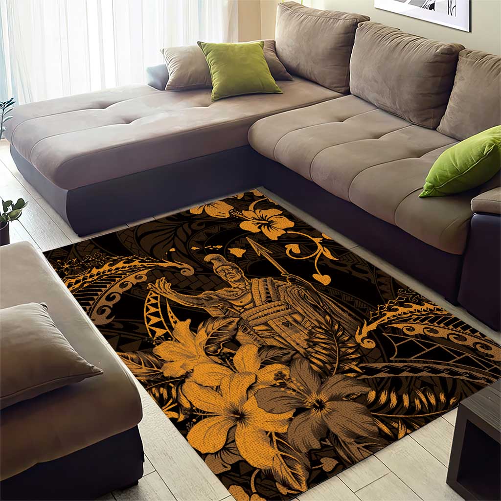 Hawaii King Kamehameha Day Area Rug Polynesian Pattern Mix Hibiscus Gold LT05 - Polynesian Pride