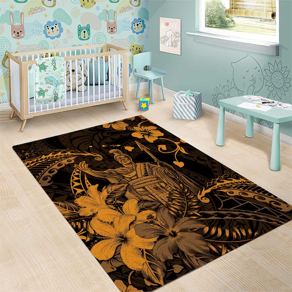 Hawaii King Kamehameha Day Area Rug Polynesian Pattern Mix Hibiscus Gold LT05 - Polynesian Pride