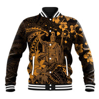 Hawaii King Kamehameha Day Baseball Jacket Polynesian Pattern Mix Hibiscus Gold LT05 Unisex Gold - Polynesian Pride