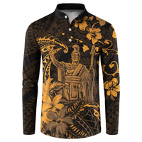 Hawaii King Kamehameha Day Button Sweatshirt Polynesian Pattern Mix Hibiscus Gold LT05 Gold - Polynesian Pride