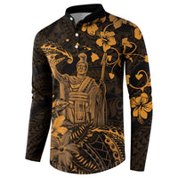 Hawaii King Kamehameha Day Button Sweatshirt Polynesian Pattern Mix Hibiscus Gold LT05 - Polynesian Pride