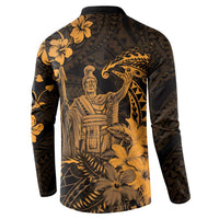 Hawaii King Kamehameha Day Button Sweatshirt Polynesian Pattern Mix Hibiscus Gold LT05 - Polynesian Pride