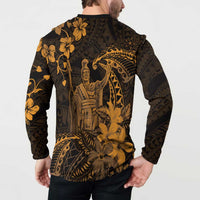 Hawaii King Kamehameha Day Button Sweatshirt Polynesian Pattern Mix Hibiscus Gold LT05 - Polynesian Pride