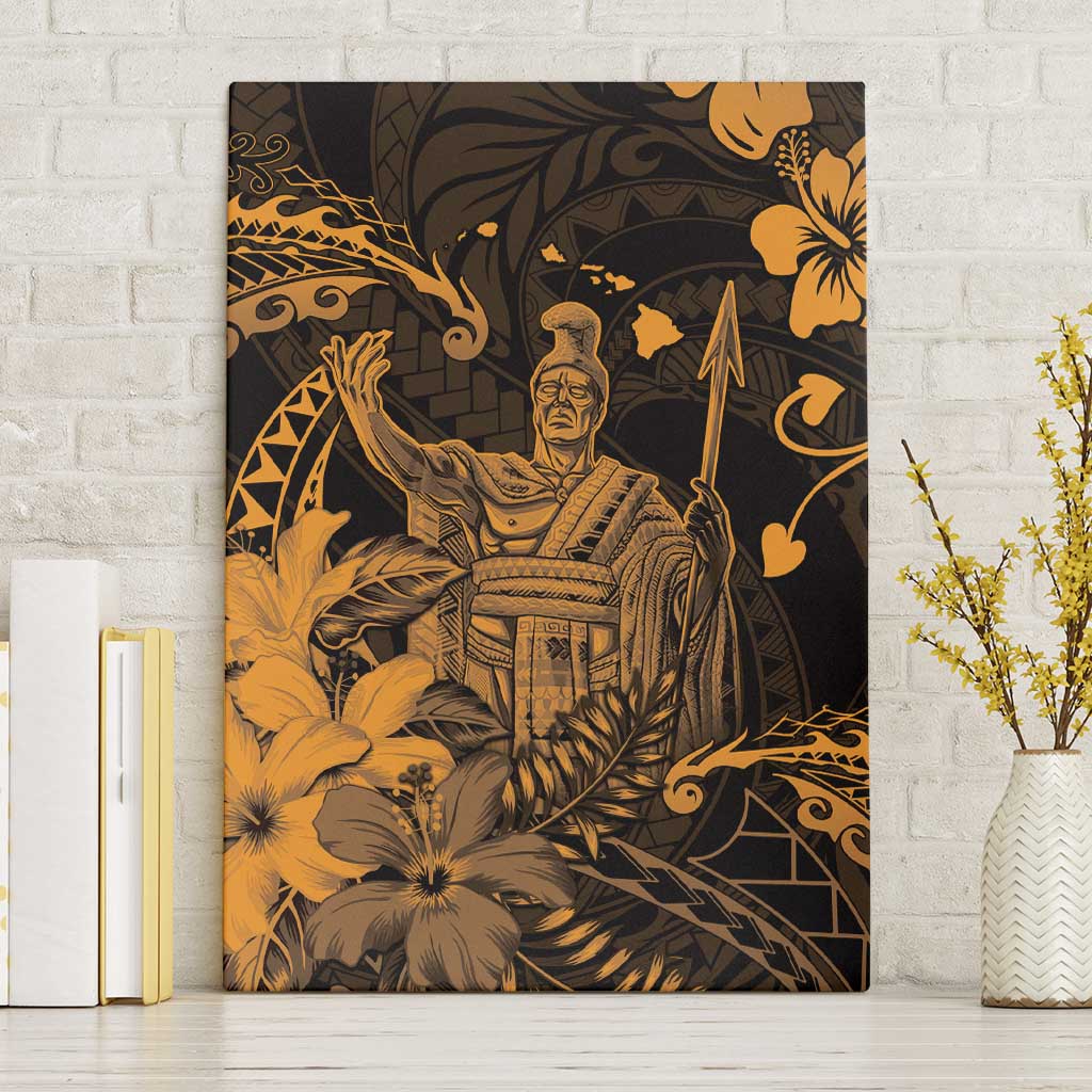 Hawaii King Kamehameha Day Canvas Wall Art Polynesian Pattern Mix Hibiscus Gold LT05 Without Frame Gold - Polynesian Pride