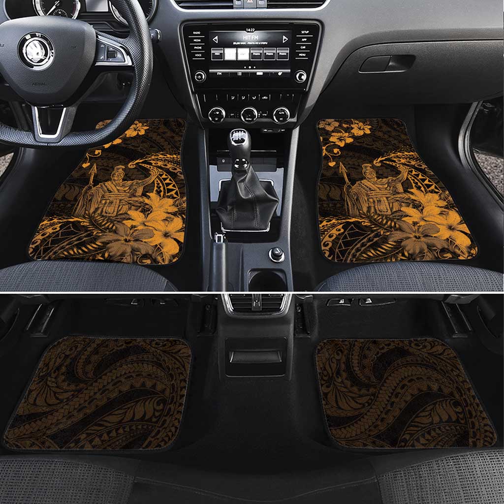 Hawaii King Kamehameha Day Car Mats Polynesian Pattern Mix Hibiscus Gold LT05 Set 4pcs Gold - Polynesian Pride