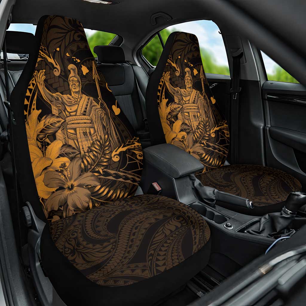 Hawaii King Kamehameha Day Car Seat Cover Polynesian Pattern Mix Hibiscus Gold LT05 One Size Gold - Polynesian Pride