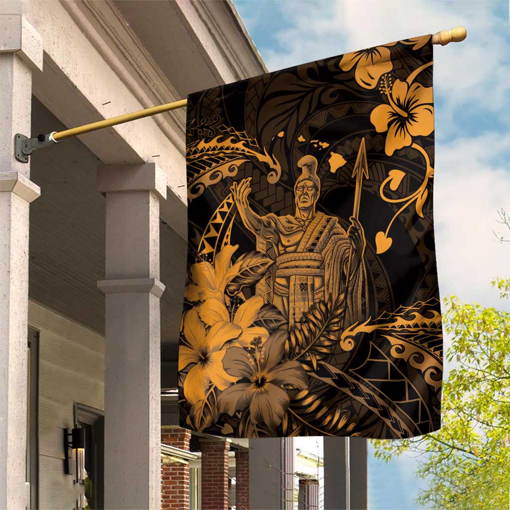 Hawaii King Kamehameha Day Garden Flag Polynesian Pattern Mix Hibiscus Gold LT05 House Flag Gold - Polynesian Pride