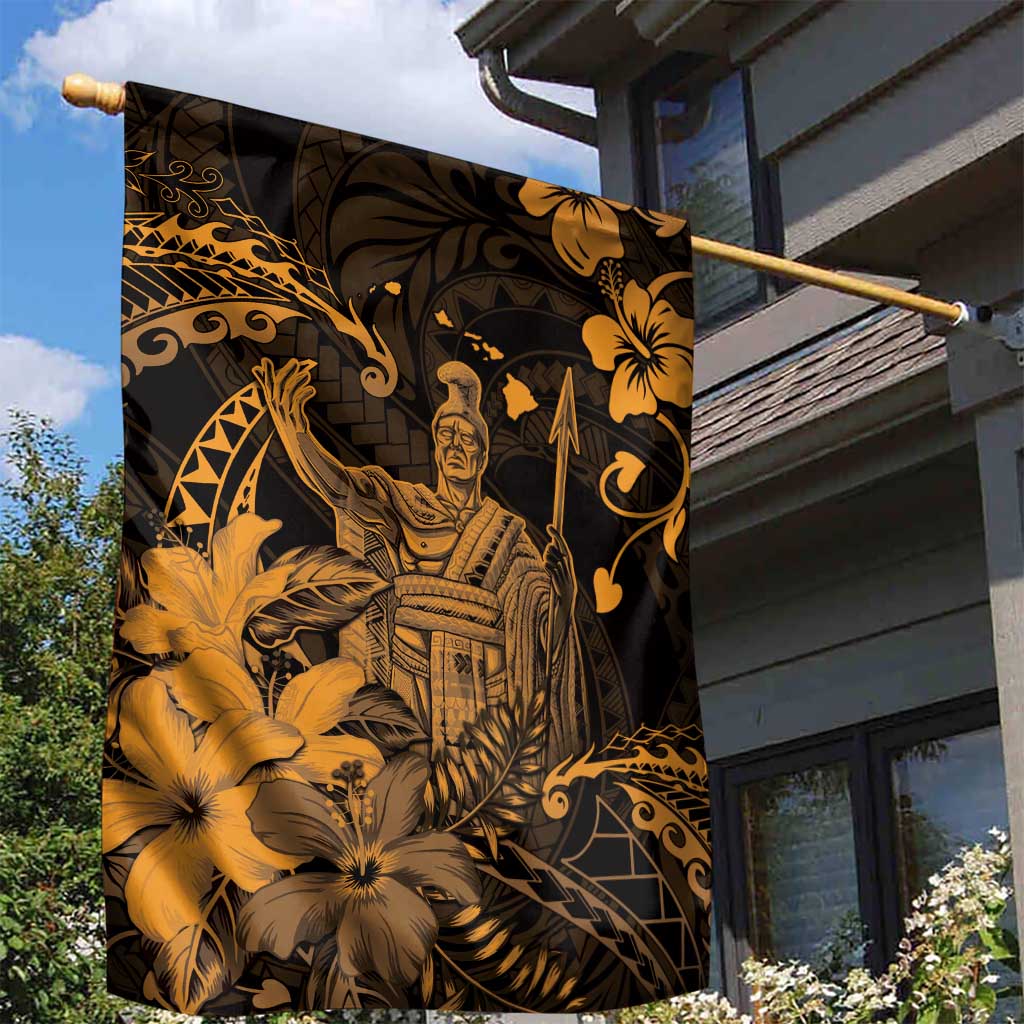 Hawaii King Kamehameha Day Garden Flag Polynesian Pattern Mix Hibiscus Gold LT05 - Polynesian Pride