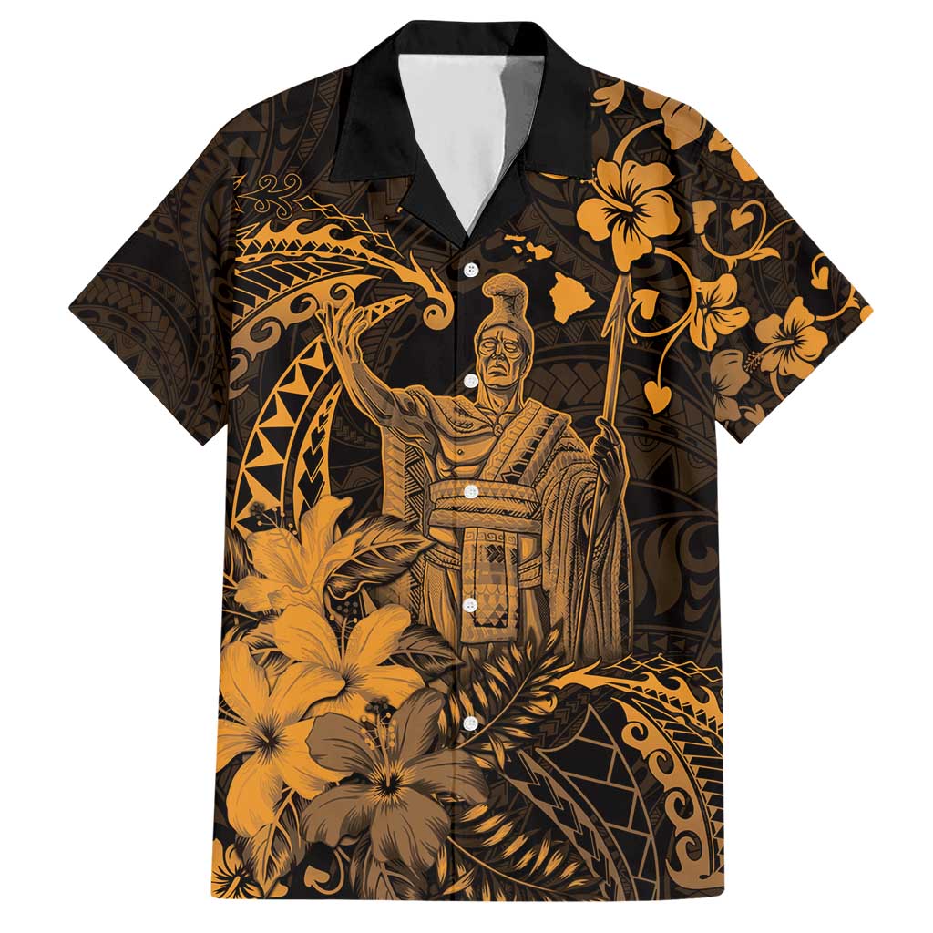 Hawaii King Kamehameha Day Hawaiian Shirt Polynesian Pattern Mix Hibiscus Gold LT05 Gold - Polynesian Pride