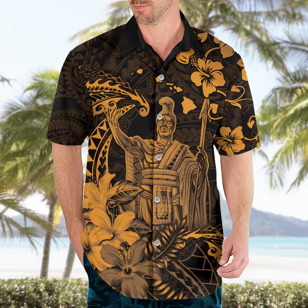 Hawaii King Kamehameha Day Hawaiian Shirt Polynesian Pattern Mix Hibiscus Gold LT05 - Polynesian Pride