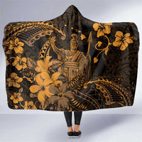 Hawaii King Kamehameha Day Hooded Blanket Polynesian Pattern Mix Hibiscus Gold LT05 One Size Gold - Polynesian Pride