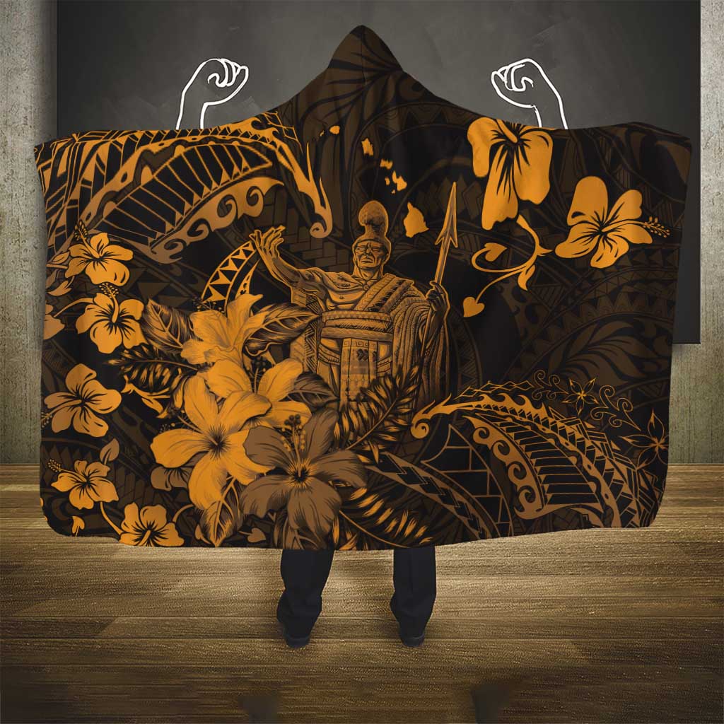 Hawaii King Kamehameha Day Hooded Blanket Polynesian Pattern Mix Hibiscus Gold LT05 - Polynesian Pride