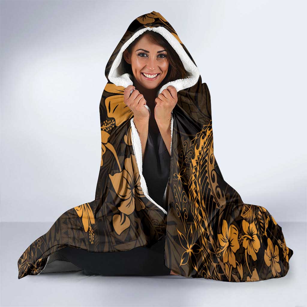 Hawaii King Kamehameha Day Hooded Blanket Polynesian Pattern Mix Hibiscus Gold LT05 - Polynesian Pride