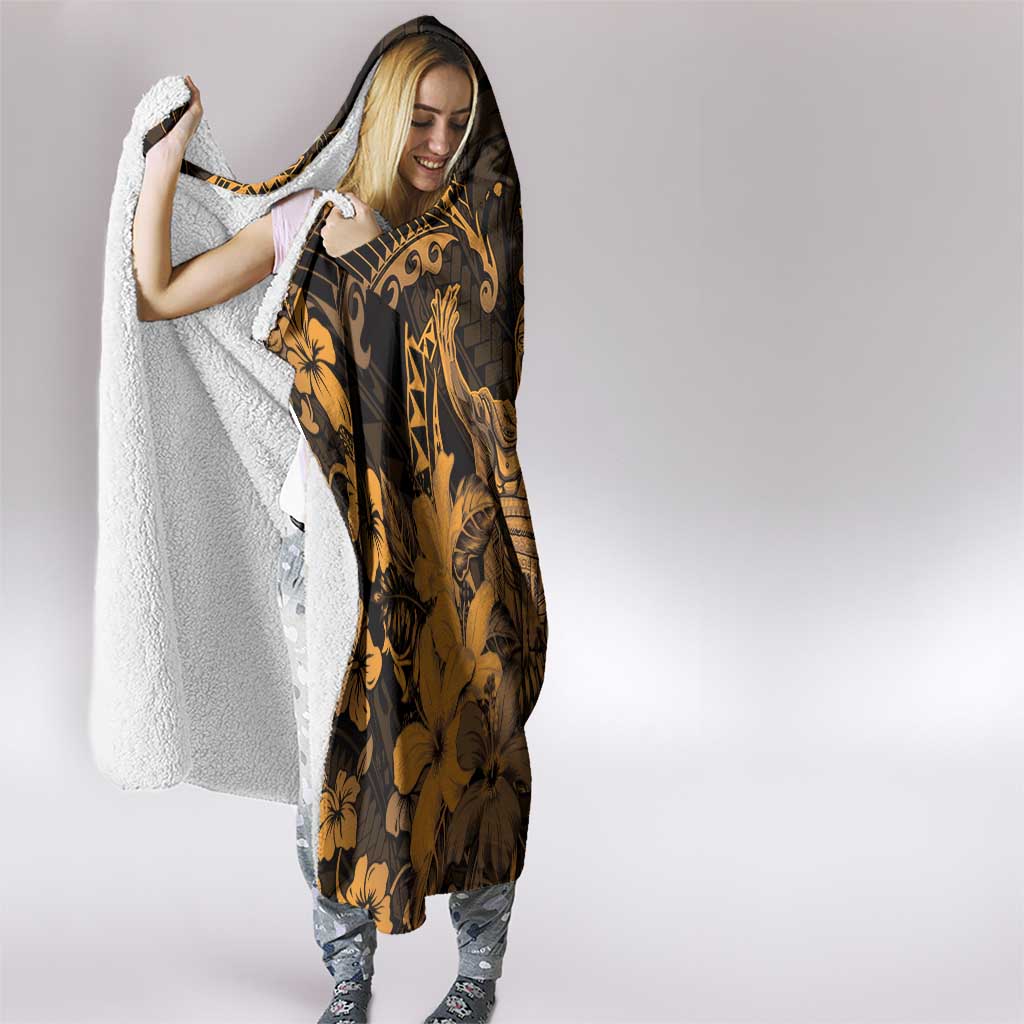 Hawaii King Kamehameha Day Hooded Blanket Polynesian Pattern Mix Hibiscus Gold LT05 - Polynesian Pride