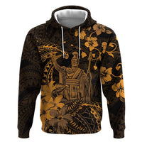 Hawaii King Kamehameha Day Hoodie Polynesian Pattern Mix Hibiscus Gold LT05 Pullover Hoodie Gold - Polynesian Pride