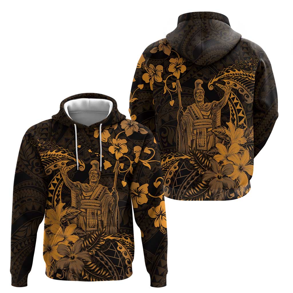 Hawaii King Kamehameha Day Hoodie Polynesian Pattern Mix Hibiscus Gold LT05 - Polynesian Pride