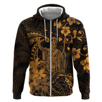Hawaii King Kamehameha Day Hoodie Polynesian Pattern Mix Hibiscus Gold LT05 Zip Hoodie Gold - Polynesian Pride