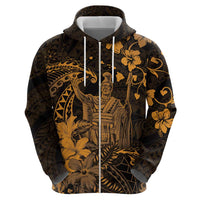 Hawaii King Kamehameha Day Hoodie Polynesian Pattern Mix Hibiscus Gold LT05 - Polynesian Pride