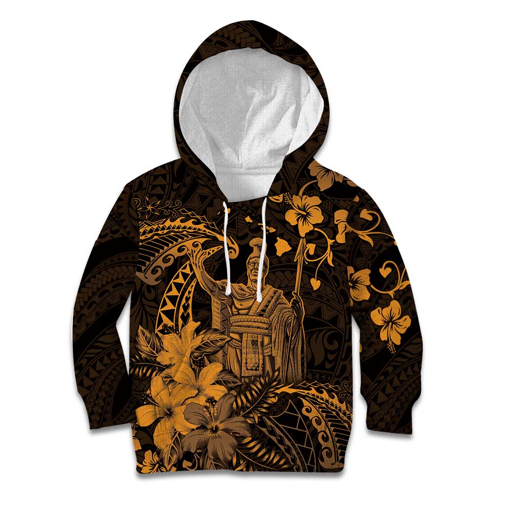 Hawaii King Kamehameha Day Kid Hoodie Polynesian Pattern Mix Hibiscus Gold LT05 Hoodie Gold - Polynesian Pride