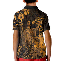 Hawaii King Kamehameha Day Kid Polo Shirt Polynesian Pattern Mix Hibiscus Gold LT05 - Polynesian Pride