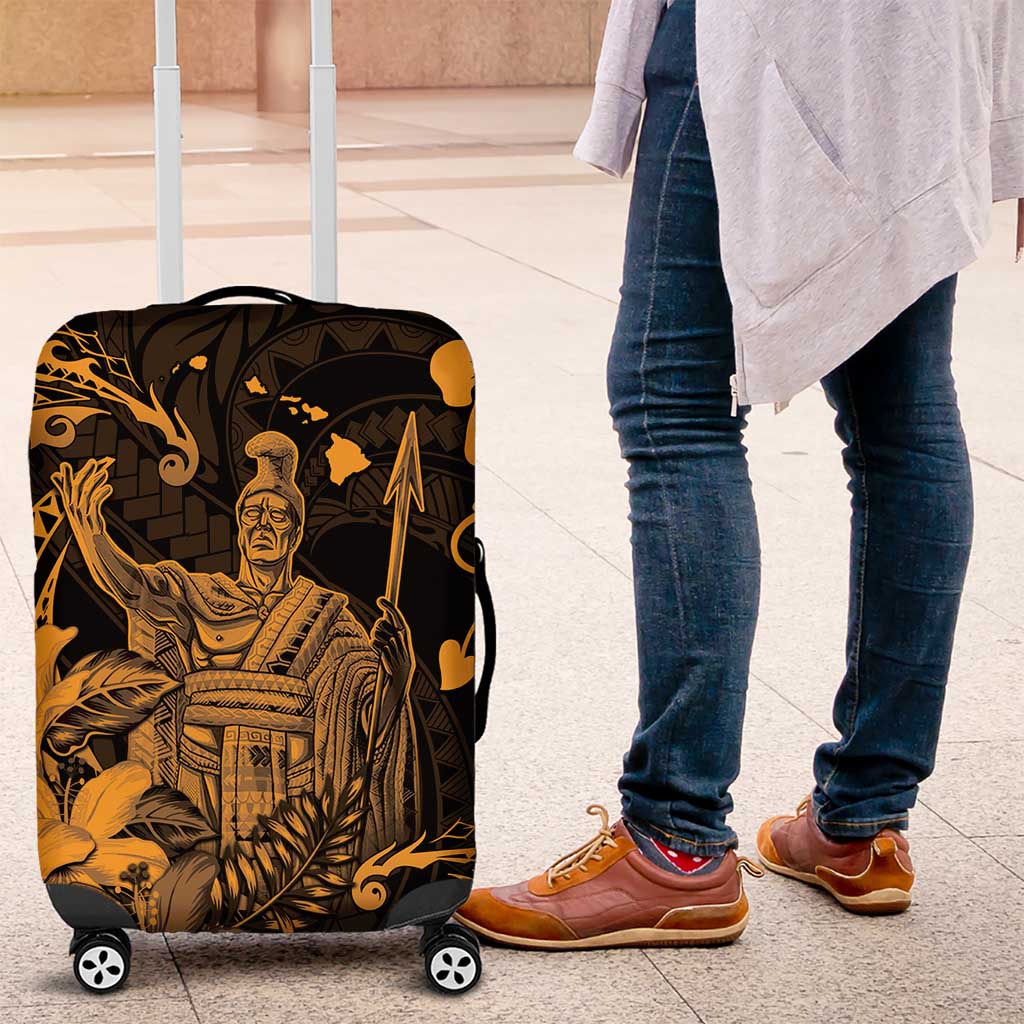 Hawaii King Kamehameha Day Luggage Cover Polynesian Pattern Mix Hibiscus Gold LT05 Gold - Polynesian Pride