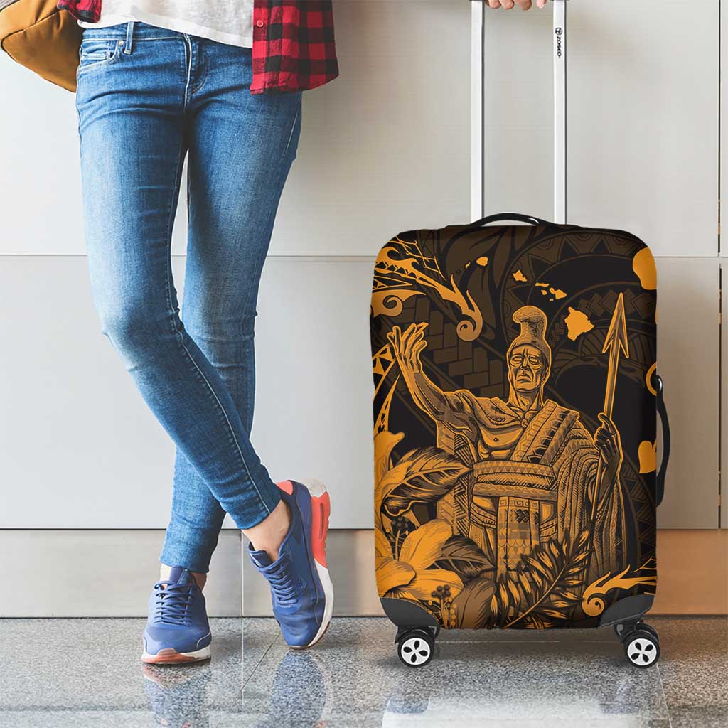 Hawaii King Kamehameha Day Luggage Cover Polynesian Pattern Mix Hibiscus Gold LT05 - Polynesian Pride