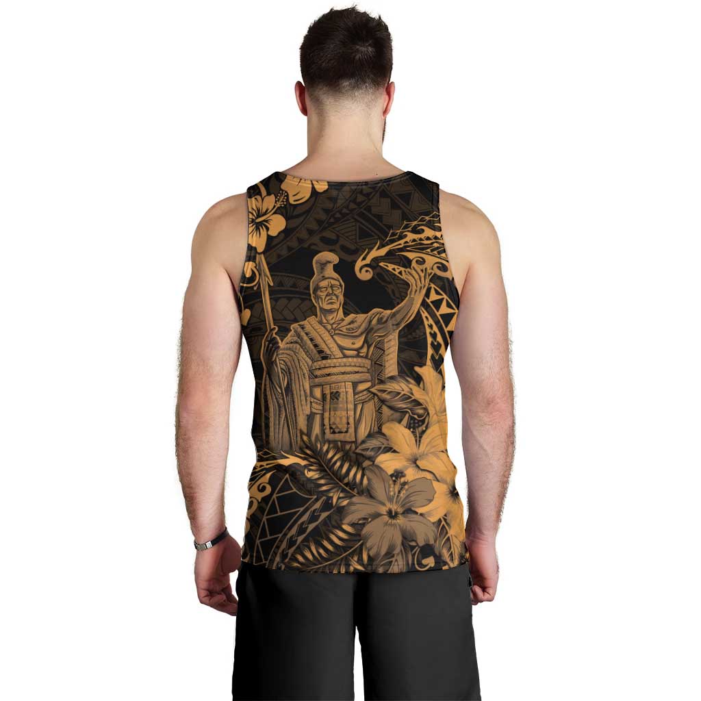 Hawaii King Kamehameha Day Men Tank Top Polynesian Pattern Mix Hibiscus Gold LT05 - Polynesian Pride