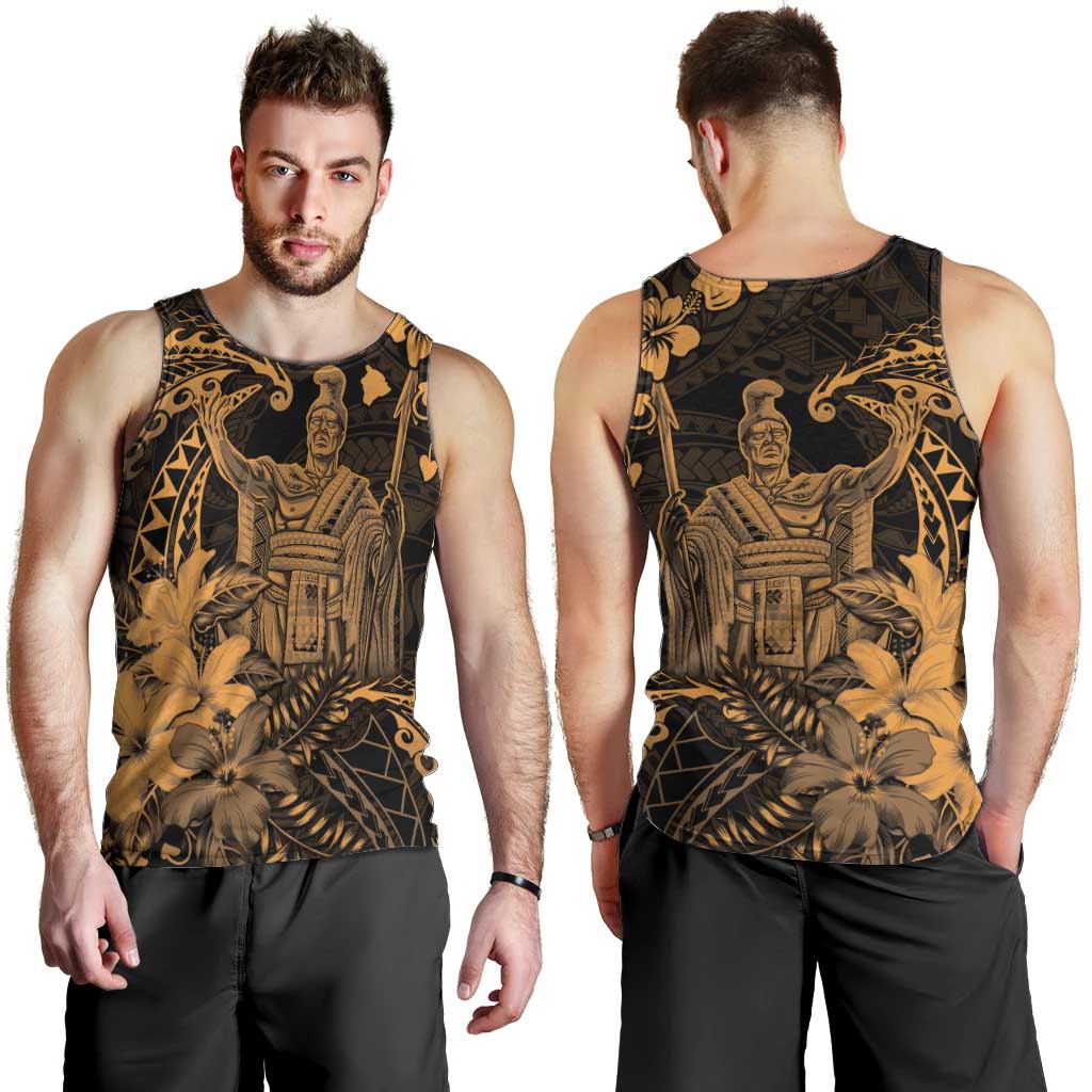 Hawaii King Kamehameha Day Men Tank Top Polynesian Pattern Mix Hibiscus Gold LT05 - Polynesian Pride