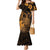 Hawaii King Kamehameha Day Mermaid Dress Polynesian Pattern Mix Hibiscus Gold