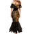 Hawaii King Kamehameha Day Mermaid Dress Polynesian Pattern Mix Hibiscus Gold