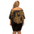 Hawaii King Kamehameha Day Off Shoulder Short Dress Polynesian Pattern Mix Hibiscus Gold