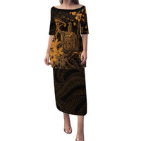 Hawaii King Kamehameha Day Puletasi Polynesian Pattern Mix Hibiscus Gold LT05 Long Dress Gold - Polynesian Pride
