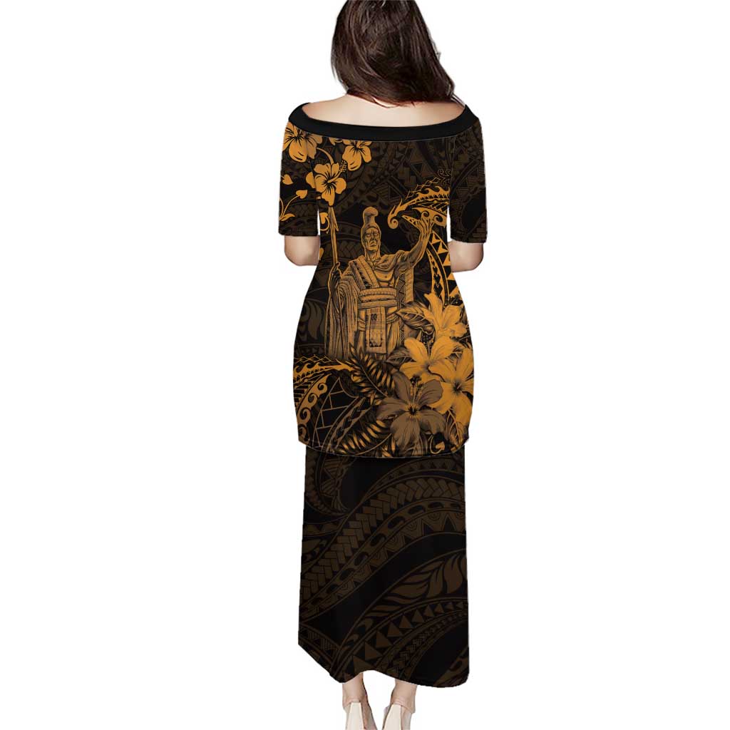 Hawaii King Kamehameha Day Puletasi Polynesian Pattern Mix Hibiscus Gold LT05 - Polynesian Pride