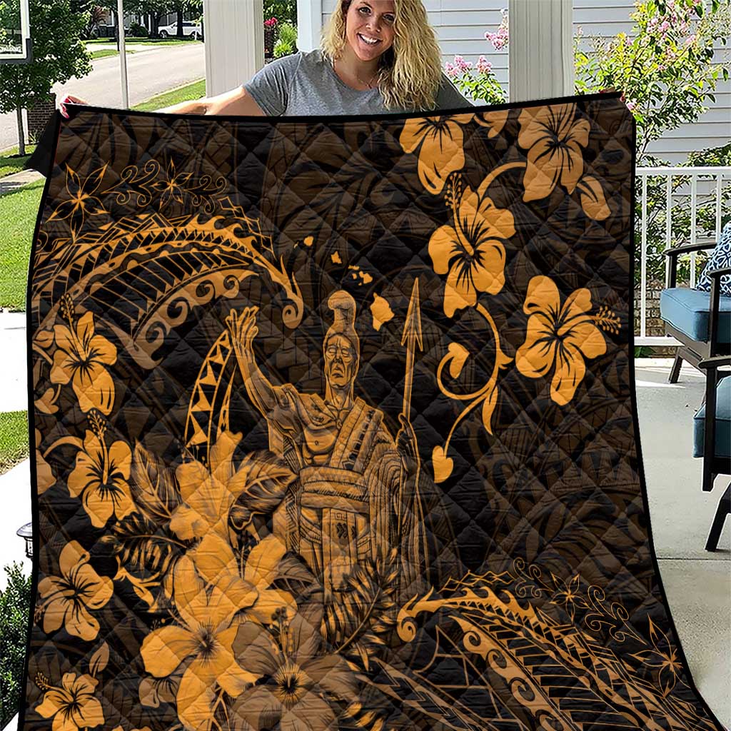 Hawaii King Kamehameha Day Quilt Polynesian Pattern Mix Hibiscus Gold LT05 Gold - Polynesian Pride