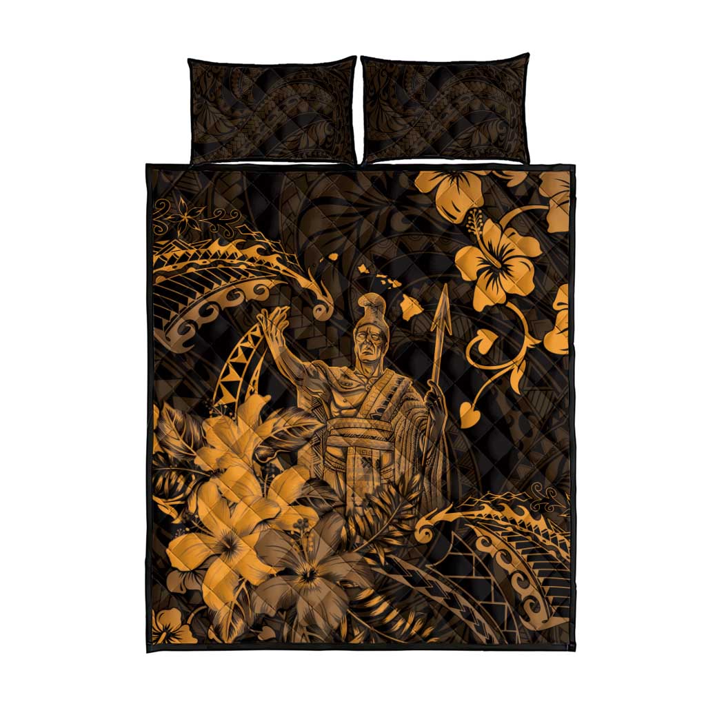 Hawaii King Kamehameha Day Quilt Bed Set Polynesian Pattern Mix Hibiscus Gold LT05 - Polynesian Pride