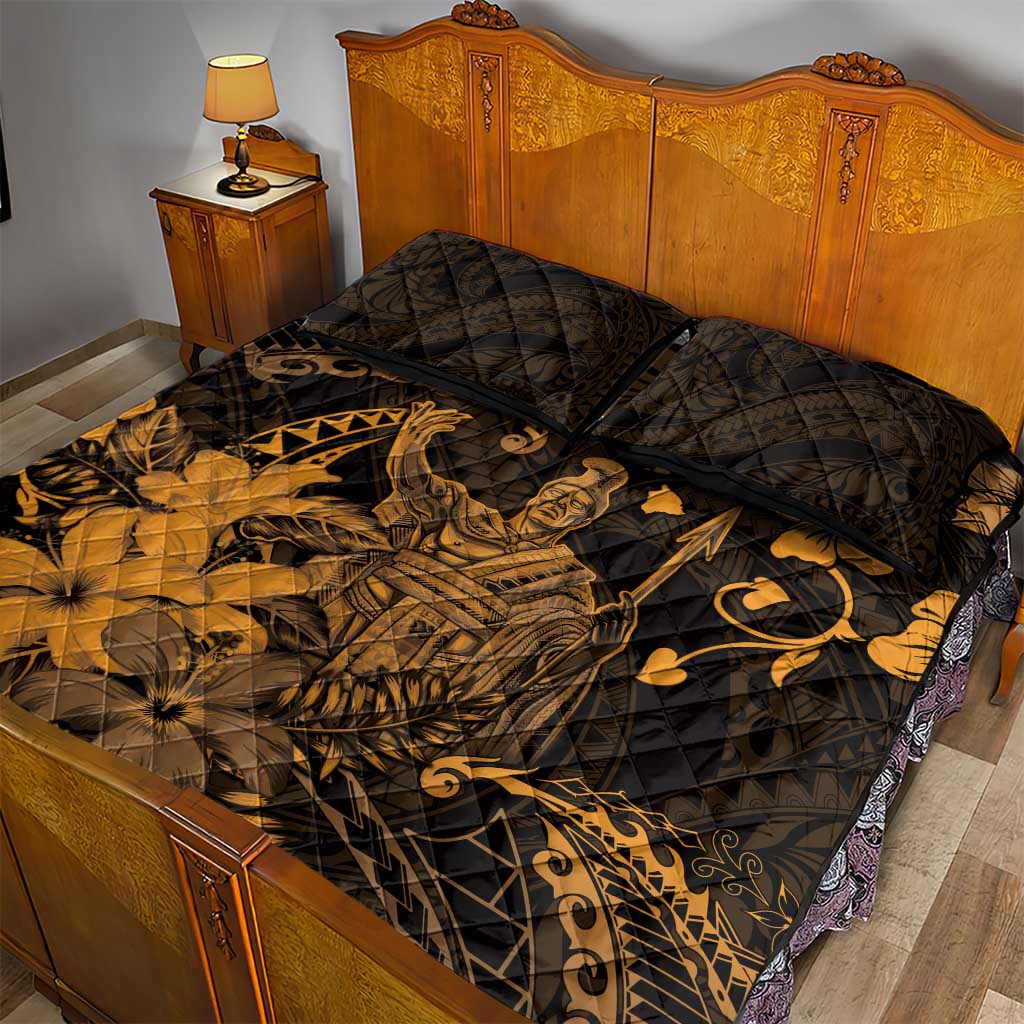 Hawaii King Kamehameha Day Quilt Bed Set Polynesian Pattern Mix Hibiscus Gold LT05 - Polynesian Pride