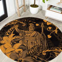 Hawaii King Kamehameha Day Round Carpet Polynesian Pattern Mix Hibiscus Gold LT05 Gold - Polynesian Pride