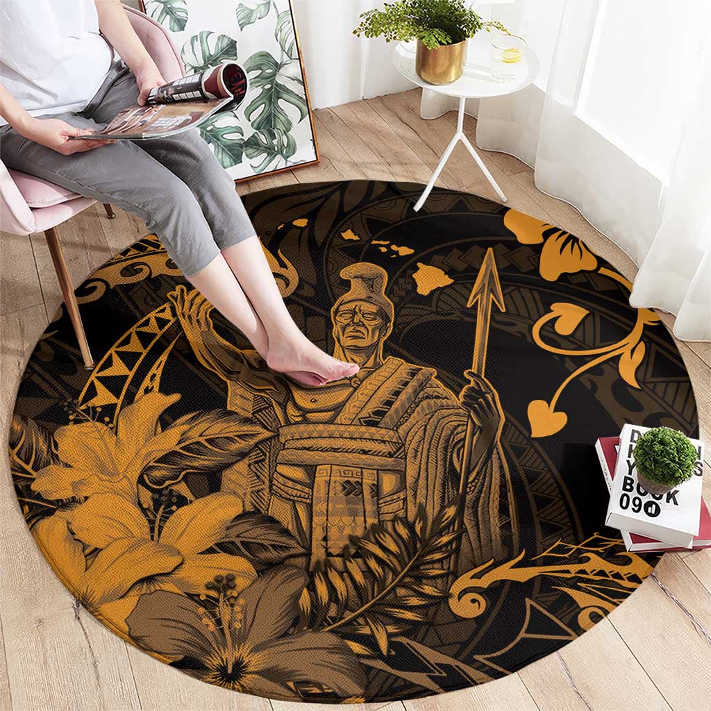 Hawaii King Kamehameha Day Round Carpet Polynesian Pattern Mix Hibiscus Gold LT05 - Polynesian Pride
