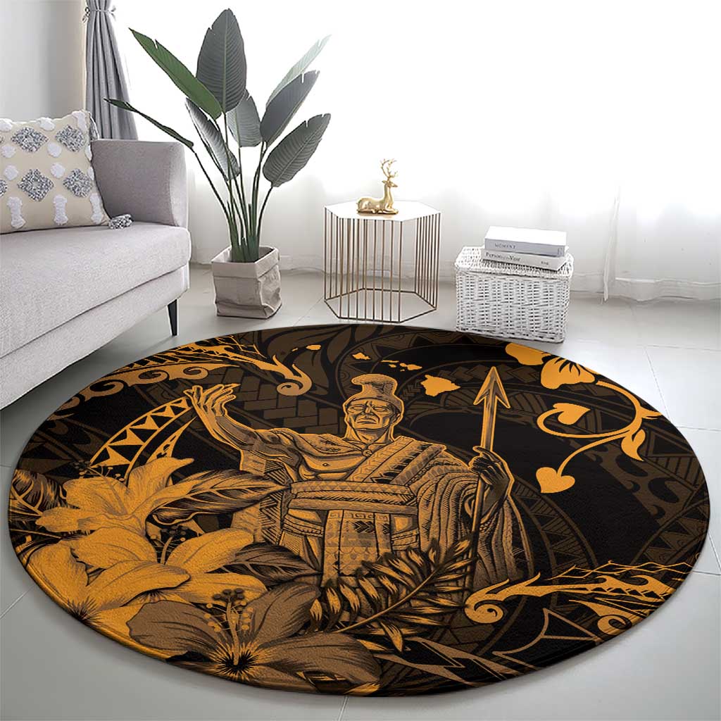Hawaii King Kamehameha Day Round Carpet Polynesian Pattern Mix Hibiscus Gold LT05 - Polynesian Pride