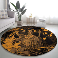 Hawaii King Kamehameha Day Round Carpet Polynesian Pattern Mix Hibiscus Gold LT05 - Polynesian Pride