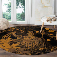 Hawaii King Kamehameha Day Round Carpet Polynesian Pattern Mix Hibiscus Gold LT05 - Polynesian Pride