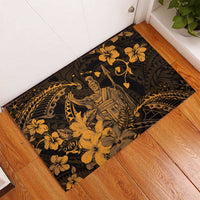 Hawaii King Kamehameha Day Rubber Doormat Polynesian Pattern Mix Hibiscus Gold LT05 - Polynesian Pride