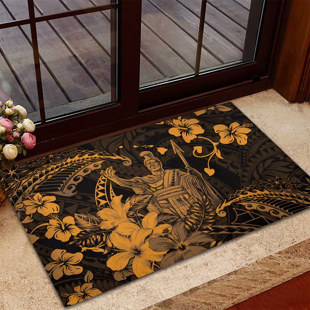 Hawaii King Kamehameha Day Rubber Doormat Polynesian Pattern Mix Hibiscus Gold LT05 - Polynesian Pride
