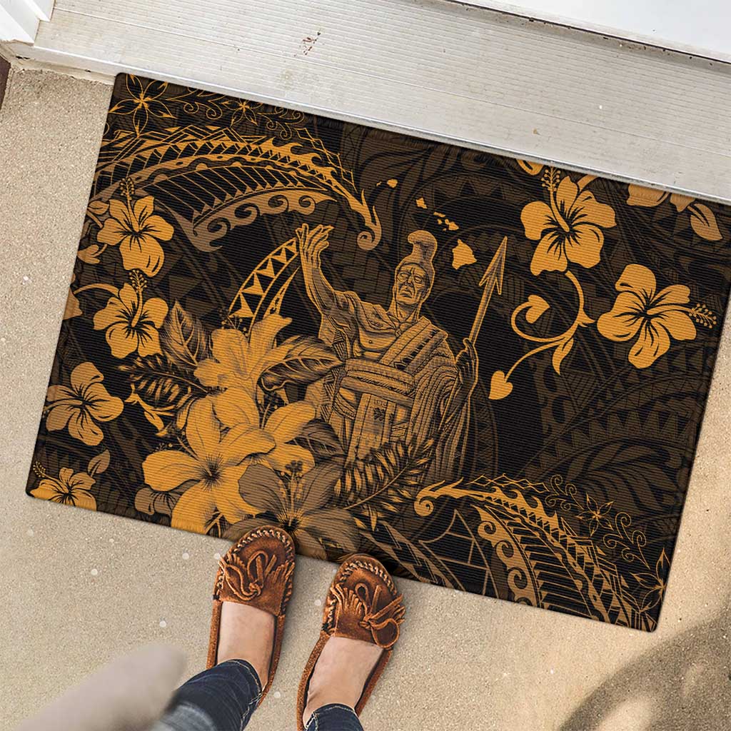 Hawaii King Kamehameha Day Rubber Doormat Polynesian Pattern Mix Hibiscus Gold LT05 - Polynesian Pride