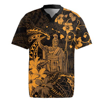 Hawaii King Kamehameha Day Rugby Jersey Polynesian Pattern Mix Hibiscus Gold LT05 Gold - Polynesian Pride